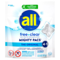 All Detergent, The Original, Free Clear, 4 in 1, Mighty Pacs, 19 Each