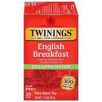 Twinings of London Decaffeinated English Breakfast 100% Pure Black Tea Bags, 20 count, 1.41 oz, 20 Each