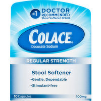 Colace Stool Softener, Regular Strength, 100 mg, Capsules, 10 Each