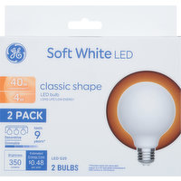 GE Light Bulbs, LED, Soft White, Classic Shape, 4 Watts, 2 Pack, 1 Each