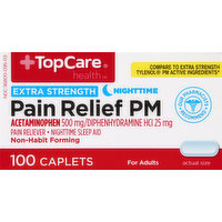 TopCare Pain Relief PM, Extra Strength, for Adults, Nighttime, Caplets, 100 Each