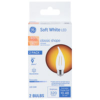 GE Light Bulb, LED, Soft White, 4 Watts, Classic Shape, 2 Pack, 2 Each