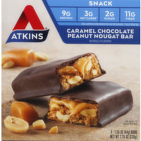 Atkins Snack Bar, Caramel Chocolate Peanut Nougat, 5 Each