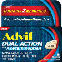 Advil Pain Reliever, Dual Action with Acetaminophen, Caplets, 18 Each