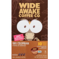 Wide Awake Coffee Co. Coffee, Medium, 100% Colombian, Single Serve Pods, 10 Each