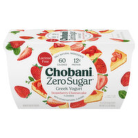 Chobani Yogurt, Zero Sugar, Greek, Nonfat, Strawberry Cheesecake, 4 Each