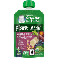 Gerber Banana Berry & Veggie Smash, with Oats, Organic, Toddler (12+ Months), 3.5 Ounce