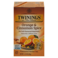 Twinings Flavored Herbal Tea, Caffeine-Free, Orange & Cinnamon Spice, Bags, 20 Each