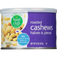 Food Club Cashews, Roasted, Halves & Pieces, 8 Ounce