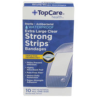 TopCare Strong Strips, Sterile Antibacterial Waterproof First Aid Antiseptic All One Size Extra Large Bandages, Clear, 1 Each