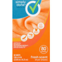 Simply Done Dryer Sheets, Fresh Scent, 80 Each