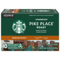 Starbucks Coffee, 100% Arabica, Ground, Medium Roast, Pike Place Roast, K-Cup Pods, 10 Each