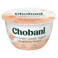 Chobani Yogurt, Greek, Less Sugar, Clingstone Peach, 5.3 Ounce