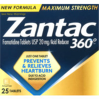 Zantac 360 Acid Reducer, Maximum Strength, Tablets, 25 Each