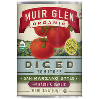 Muir Glen Tomatoes, Organic, Basil and Garlic, San Marzano Style, Diced, 14.5 Ounce