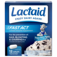 Lactaid Lactase Enzyme Supplement, Caplets, 12 Each