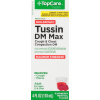 TopCare Tussin DM Max, Maximum Strength, Non-Drowsy, Raspberry Menthol Flavor, 4 Fluid ounce