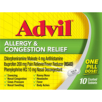 Advil Allergy & Congestion Relief, Coated Tablets, 10 Each