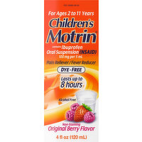 Motrin Pain Reliever/Fever Reducer, Dye-Free, Non-Staining, Original Berry Flavor, 4 Fluid ounce