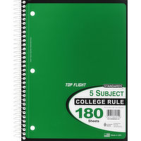 Top Flight Notebook, 5 Subject, College Rule, 180 Sheets, 1 Each