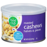 Food Club Cashews, Roasted, Halves & Pieces, 8 Ounce