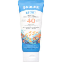 Badger Mineral Sunscreen Cream, Sport, Broad Spectrum SPF 40, 2.9 Fluid ounce