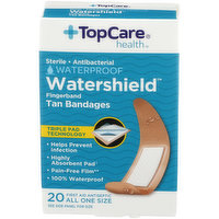 TopCare Watershield, Sterile Antibacterial Waterproof First Aid Antiseptic All One Size Fingerband Bandages, Tan, 1 Each