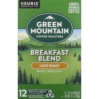 Green Mountain Coffee, 100% Arabica, Light Roast, Breakfast Blend, K-Cup Pods, 12 Each