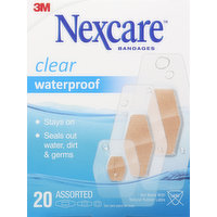Nexcare Bandages, Assorted, Waterproof, Clear, 20 Each