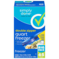 Simply Done Freezer Bags, Double Zipper, Quart Size, Big Pack, 65 Each