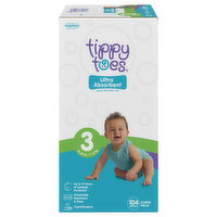 Tippy Toes Diapers, Ultra Absorbent, Size 3 (16-28 lb), Super Pack, 104 Each