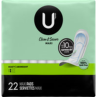 U by Kotex Pads, Maxi, Clean & Secure, Heavy, 22 Each