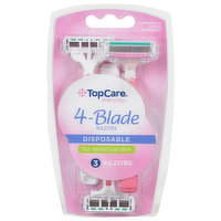 TopCare Razors, 4-Blade, Disposable, 3 Each