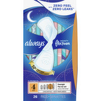Always Pads, with Flexi-Wings, Overnight, Flex Foam, Unscented, Size 4, 26 Each