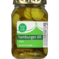 Food Club Pickles, Hamburger Dill, Chips, 16 Ounce