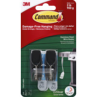 Command Wire Hook, Stainless Steel, Outdoor Exterior, 2 Each