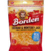 Borden Finely Shredded Cheese, Cheddar & Monterey Jack, 8 Ounce