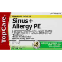 TopCare Sinus + Allergy PE, Maximum Strength, Tablets, 24 Each