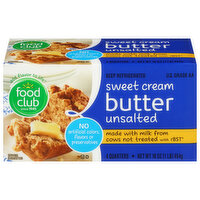 Food Club Butter, Sweet Cream, Unsalted, 4 Each