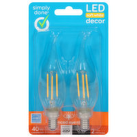 Simply Done Light Bulbs, LED, Soft White, Clear, Decor, 40 Watts, 2 Each