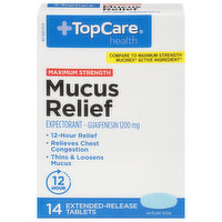 TopCare Mucus Relief, Maximum Strength, 1200 mg, Extended-Release Tablets, 14 Each