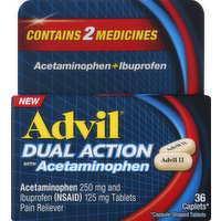 Advil Pain Reliever, Dual Action with Acetaminophen, Caplets, 36 Each