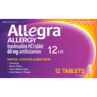 Allegra Allergy, Indoor/Outdoor, Non-Drowsy,12 Hr, Tablets, 12 Each