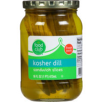 Food Club Pickles, Kosher Dill, Sandwich Slices, 16 Fluid ounce