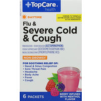 TopCare Flu & Severe Cold & Cough, Daytime, Non-Drowsy, Berry Infused with Menthol Flavor, 6 Each