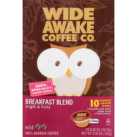 Wide Awake Coffee Co. Coffee, Mild, Breakfast Blend, Single Serve Pods, 10 Each