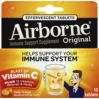 Airborne Immune Support Supplement, Original, Effervescent Tablets, Zesty Orange, 10 Each