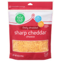 Food Club Finely Shredded Cheese, Sharp Cheddar, 8 Ounce