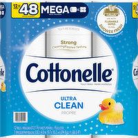 Cottonelle Toilet Paper, Ultra Clean, Mega Rolls, 1-Ply, 12 Each