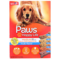 Paws Happy Life Beef, Chicken, Turkey, Bacon, Sausage Multi-Flavor Medium Dog Biscuits For All Dogs Under 50 Lbs, 24 Ounce